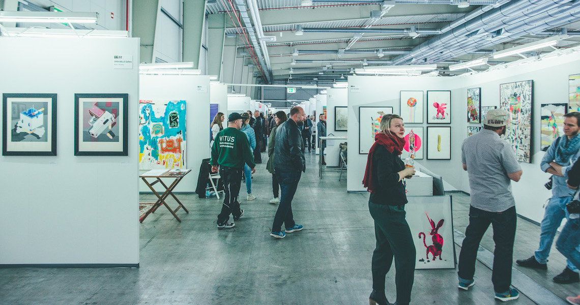 Exhibition hall of the Urban Art Section at DAF Cologne with works by Eliot the Super and Josephine Kaiser