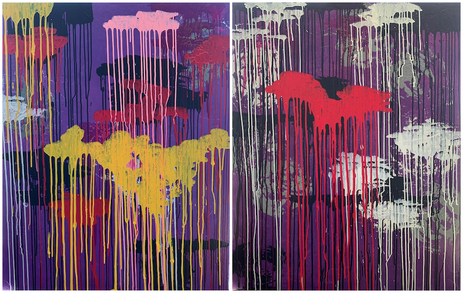 Brigitte Witzer -Regenwald 4 und 5, Acryl auf Leinwand/Keilrahmen; Hintergrund Monotypie, Vordergrund Pinsel; 4/2020 abstract art