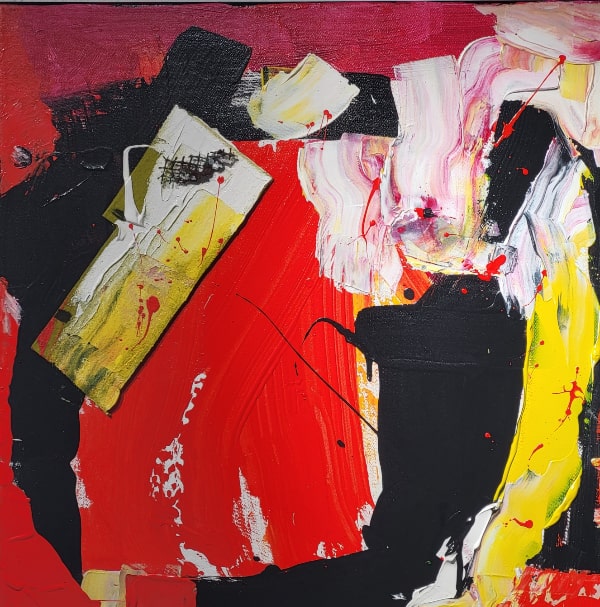 Harry Bauer 0003 Serie Q, o.T., 50h x 50b cm, Acryl auf Leinwand, Filz, Draht, 2025