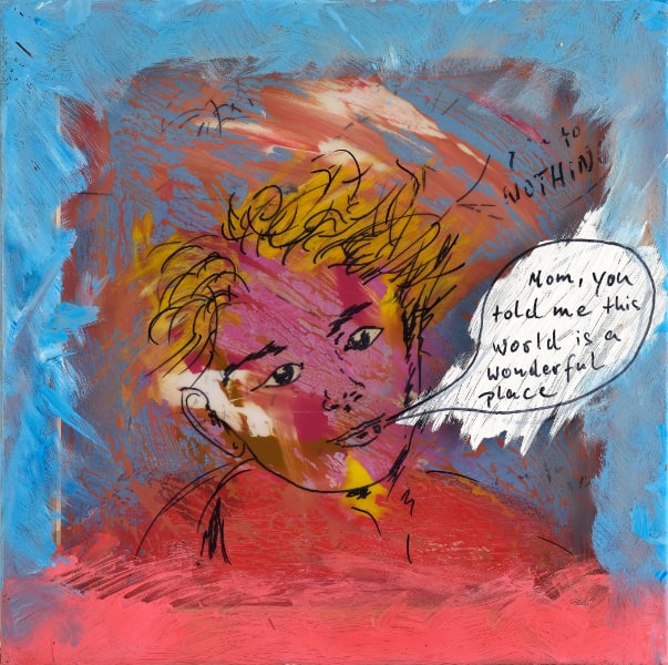 David Gunderlach - Mom knows it better, 50x50, mixed media, 2024